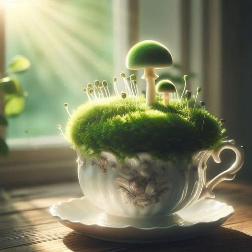 Whimsical Mushroom in Delicate Teacup Setting