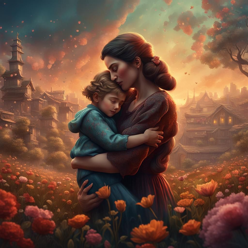 Mother and Child Embrace: A 90s Vintage Moment