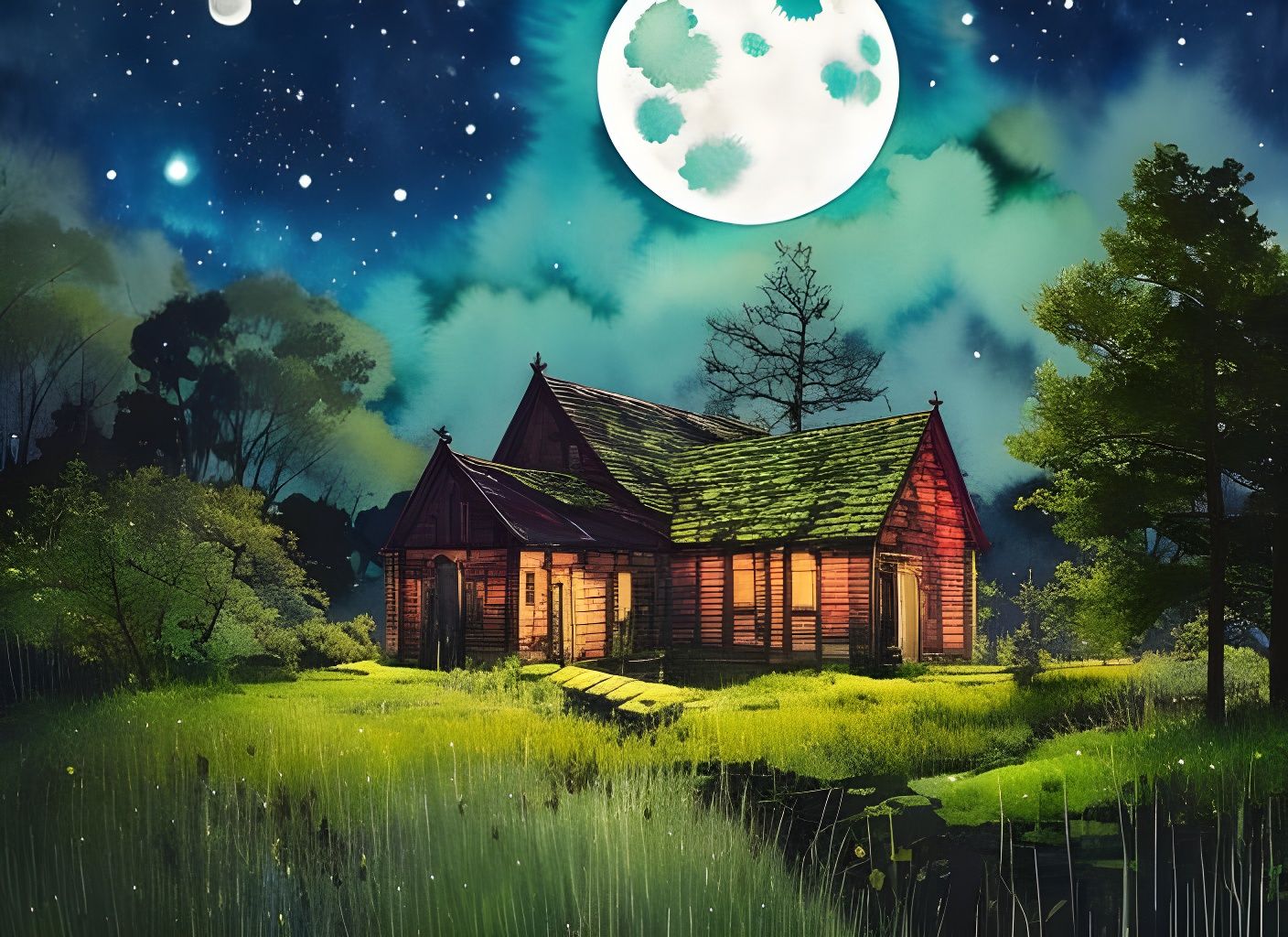 Haunted Chapel: Watercolour Painting Under Moonlight