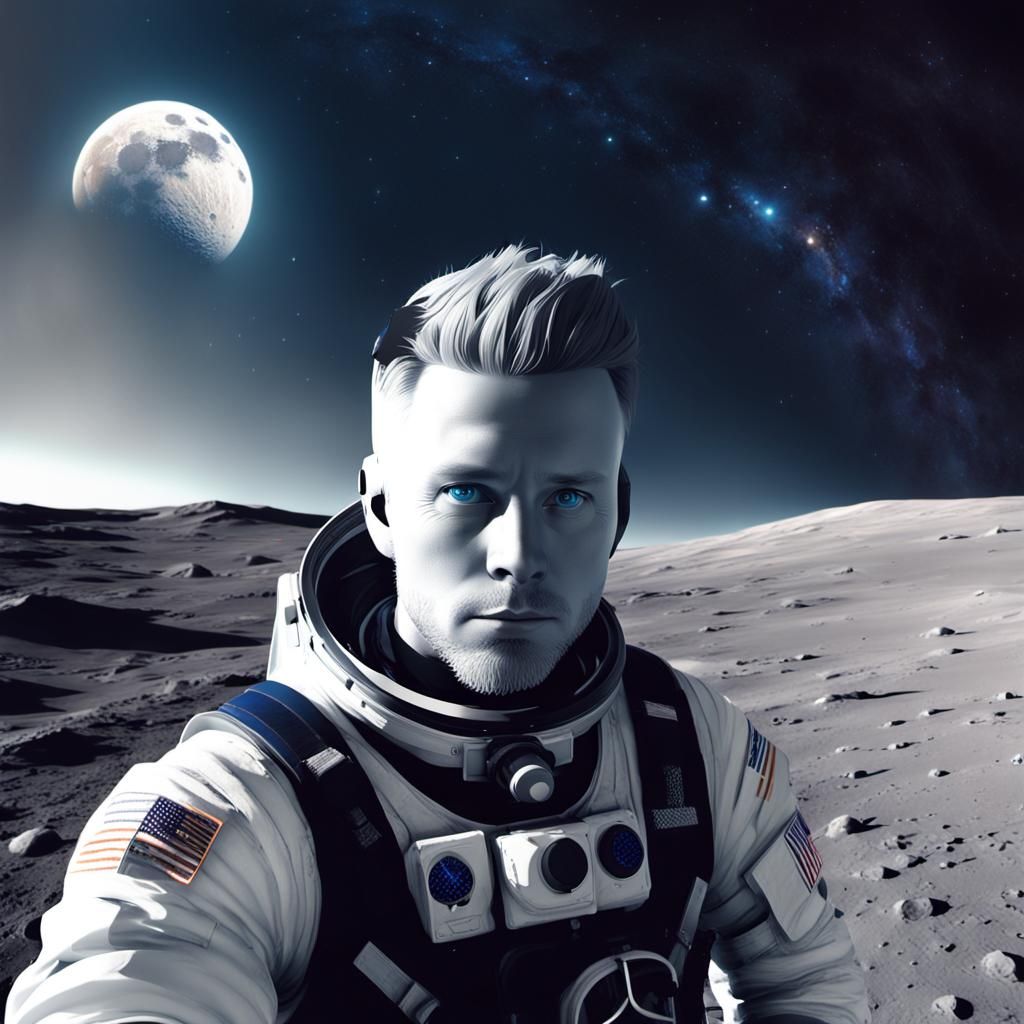 Astronaut's Lunar Gaze in a Hyperrealistic Sci-Fi Landscape