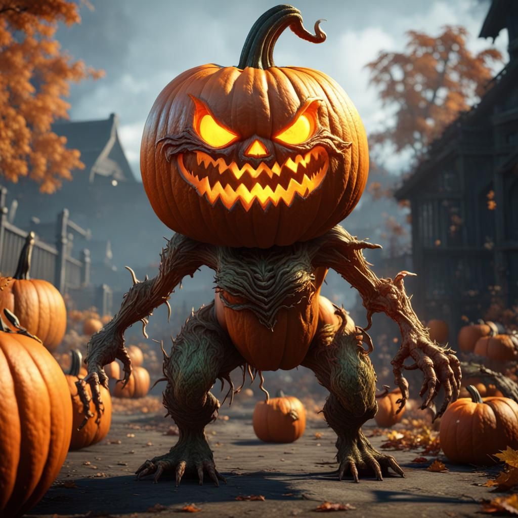 Female Pumpkin Monster in 3D Game Style