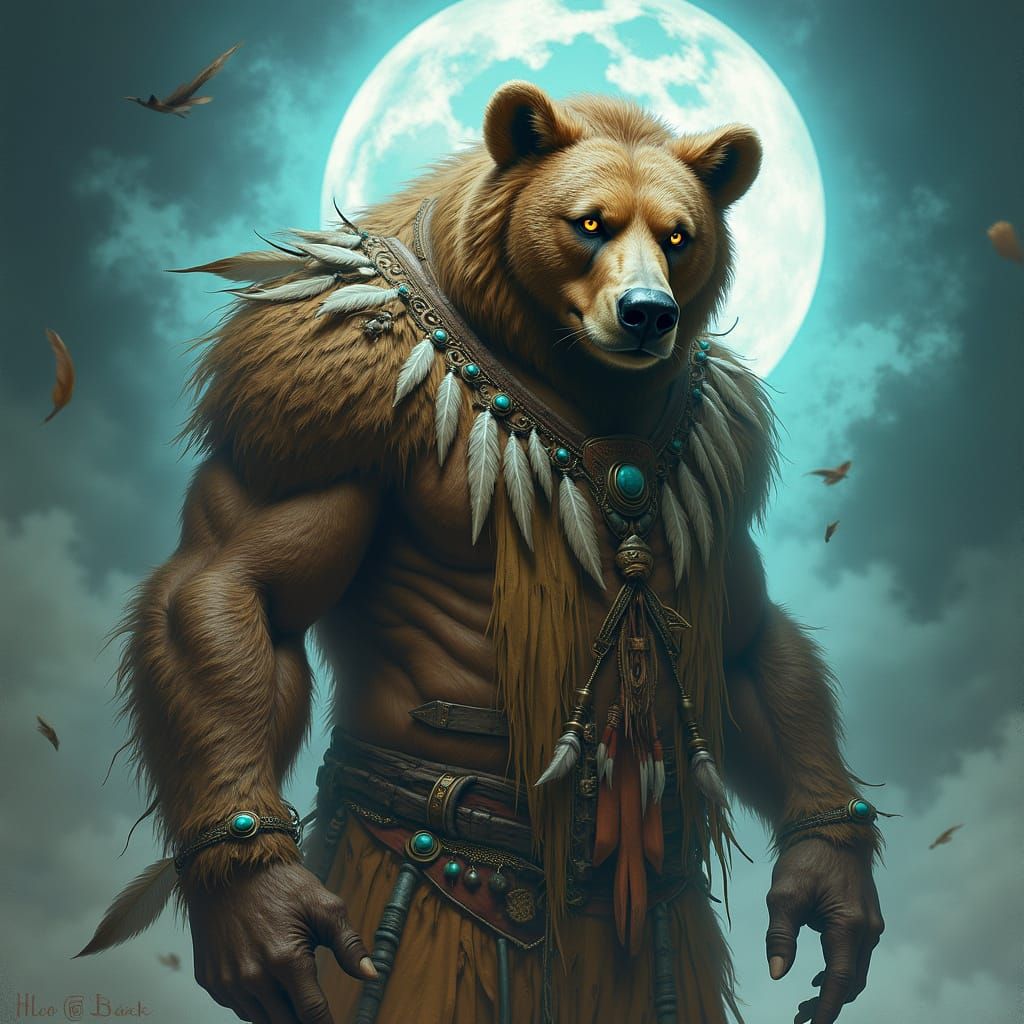Bear-Man Shaman in Dark Mystical Realism