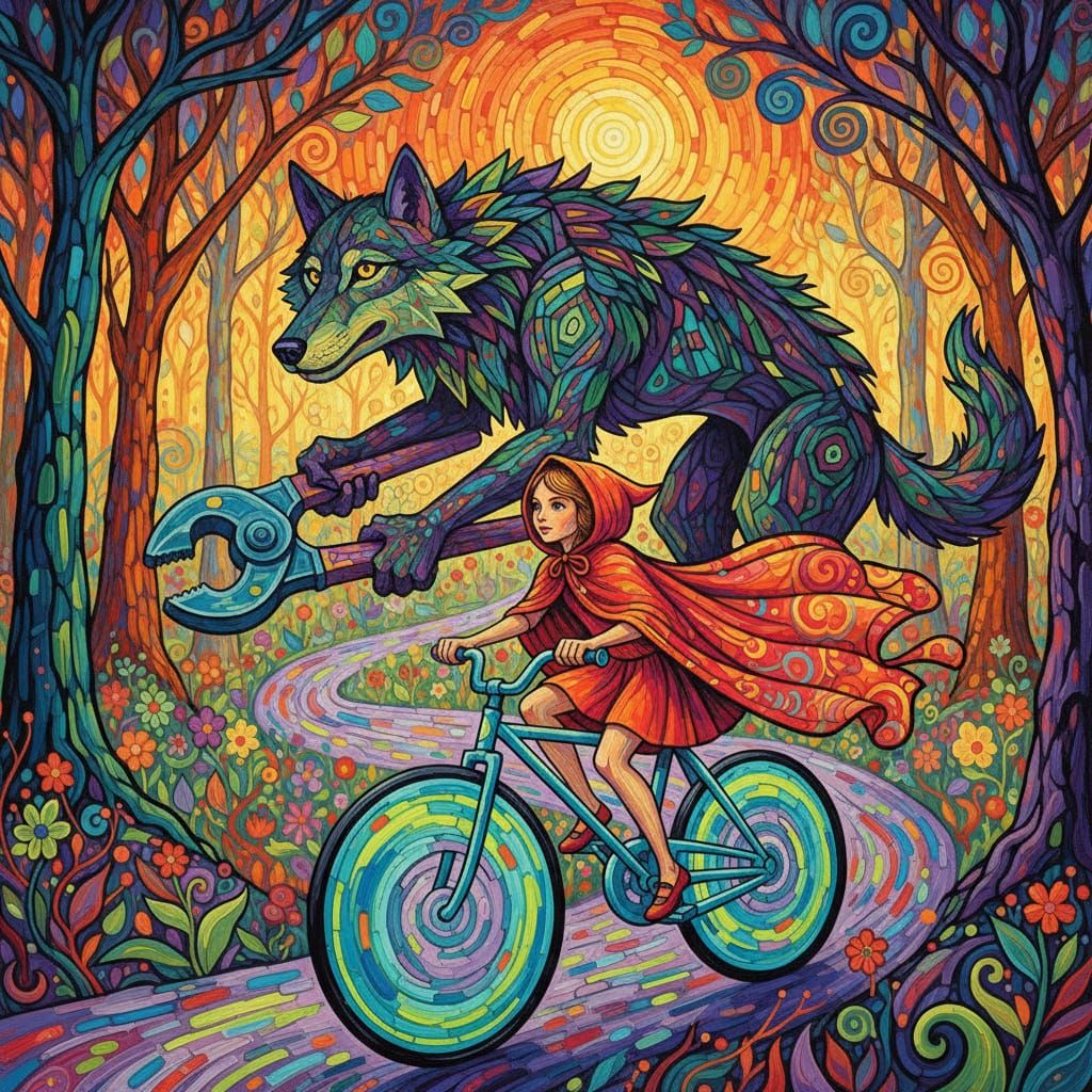 Little Red Riding Hood Cycles as Wolf Pursues