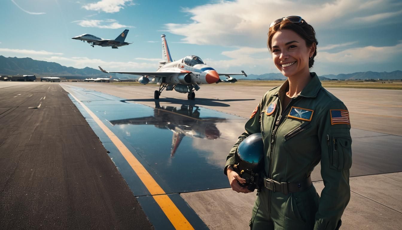 Smiling Jet Pilot in Cockpit at Sunset