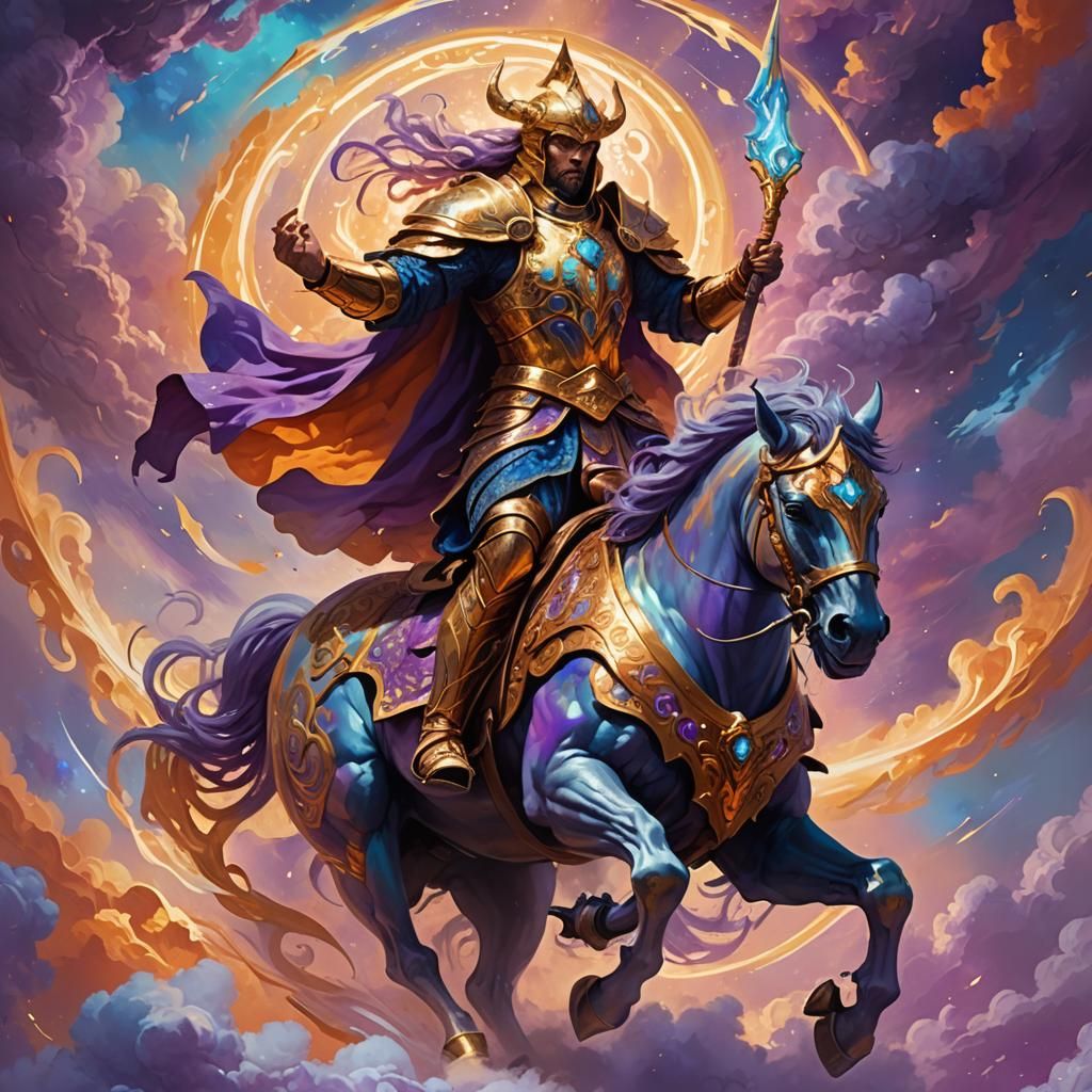 Mystical Warrior on Chariot in Digital Fantasy Art