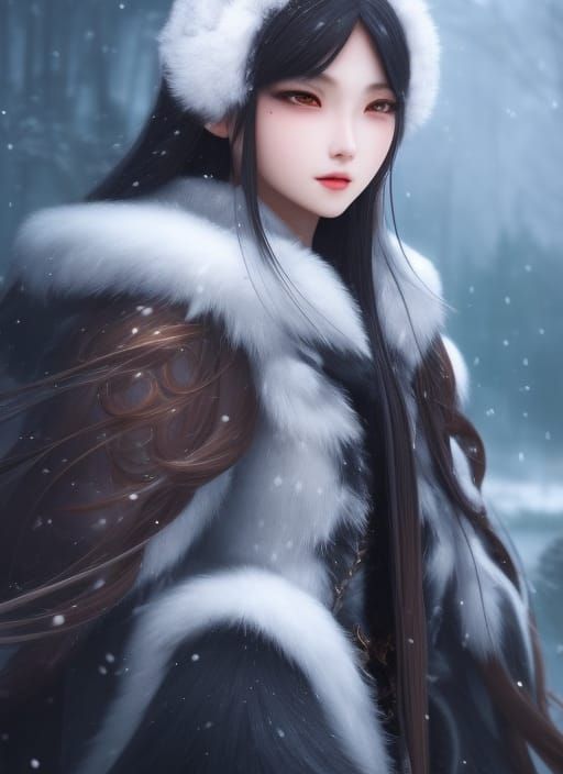 Anime Girl in Snowy Tundra as Digital Painting