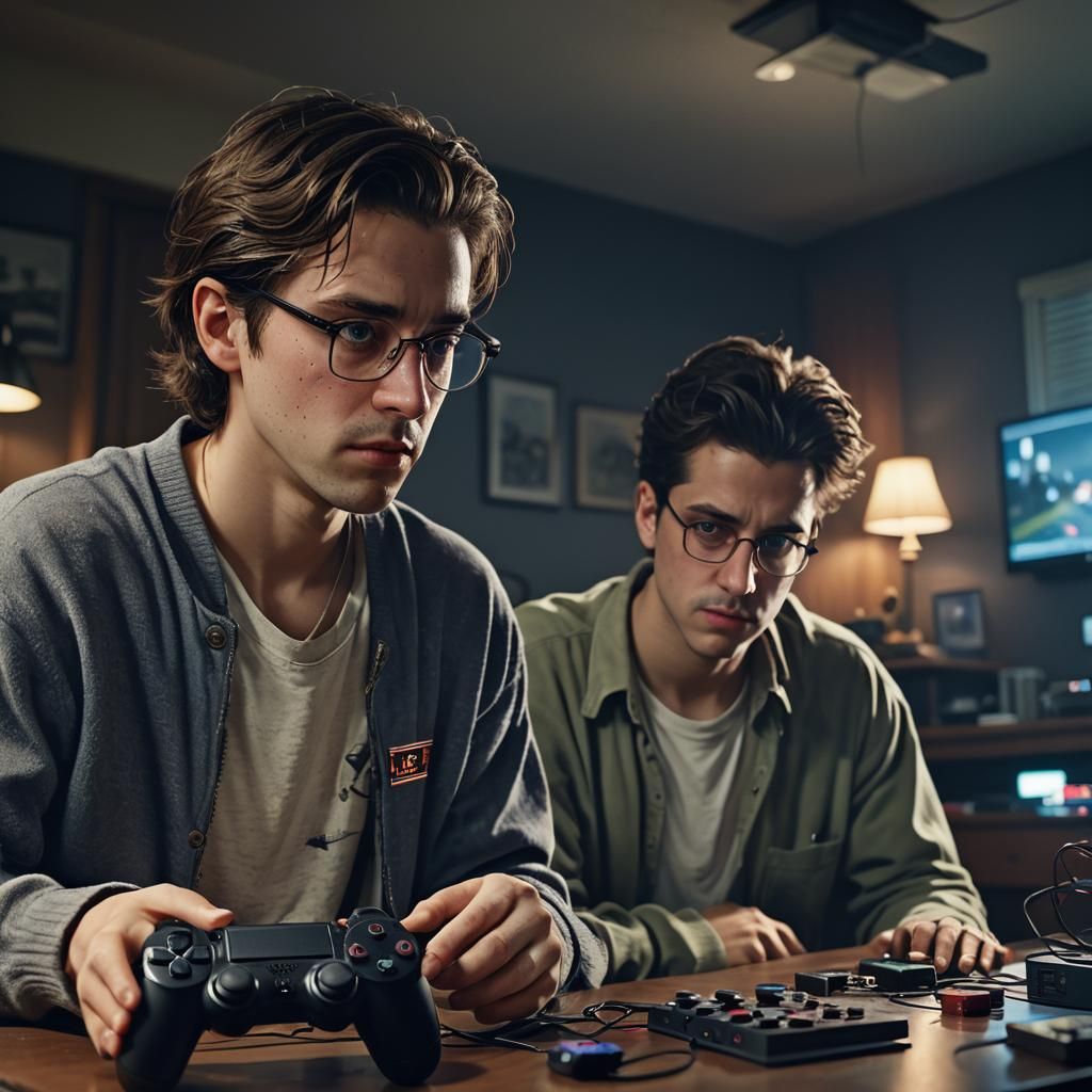 Intense Gamer in Cinematic Lighting