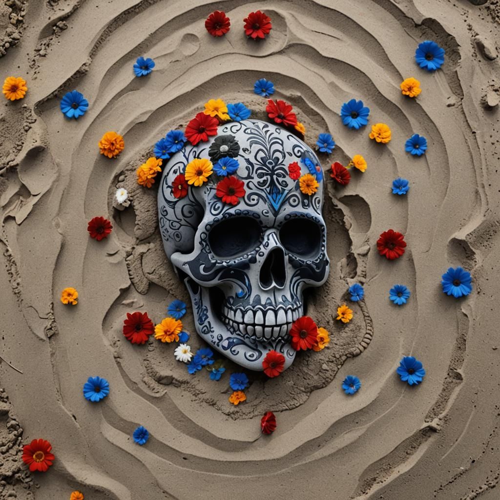 Sugar Skull Design Embedded in Sand