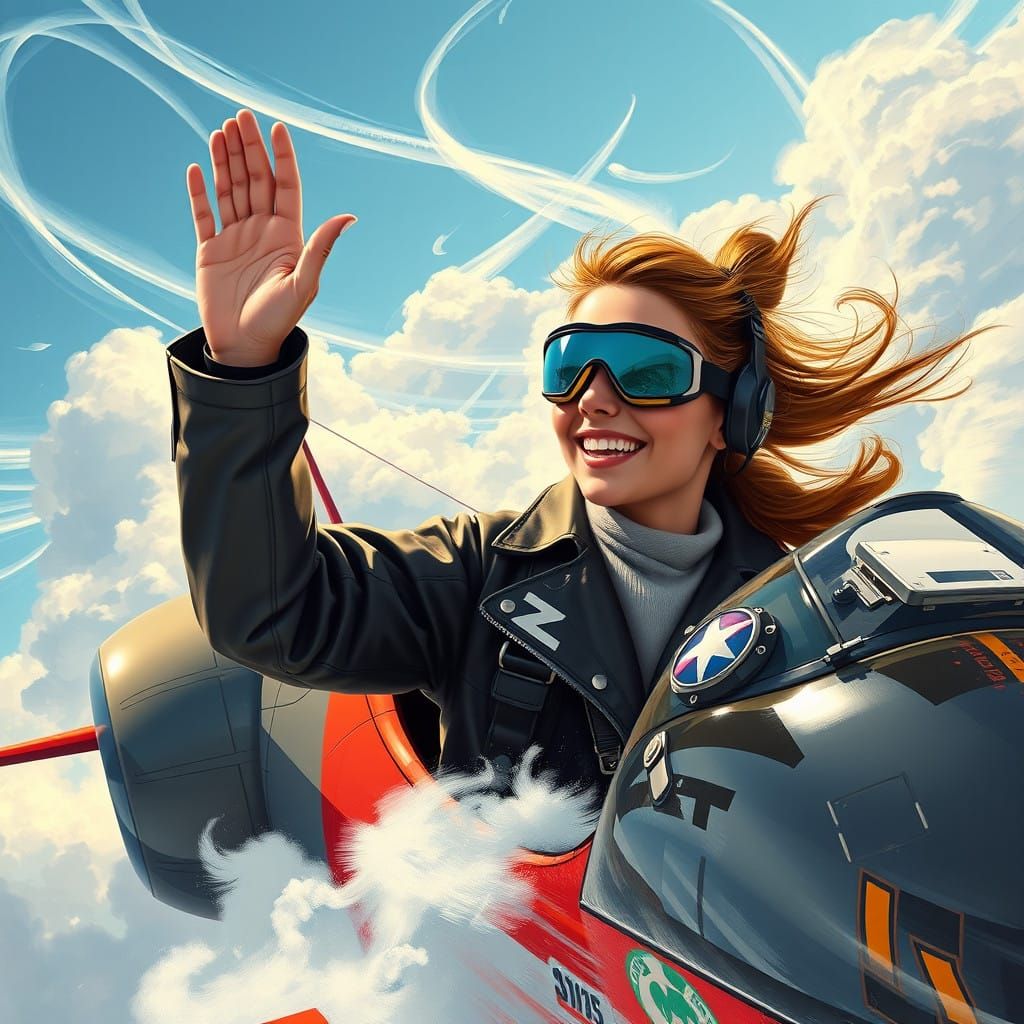 Daring Aviatrix in Bold, Graphic Style
