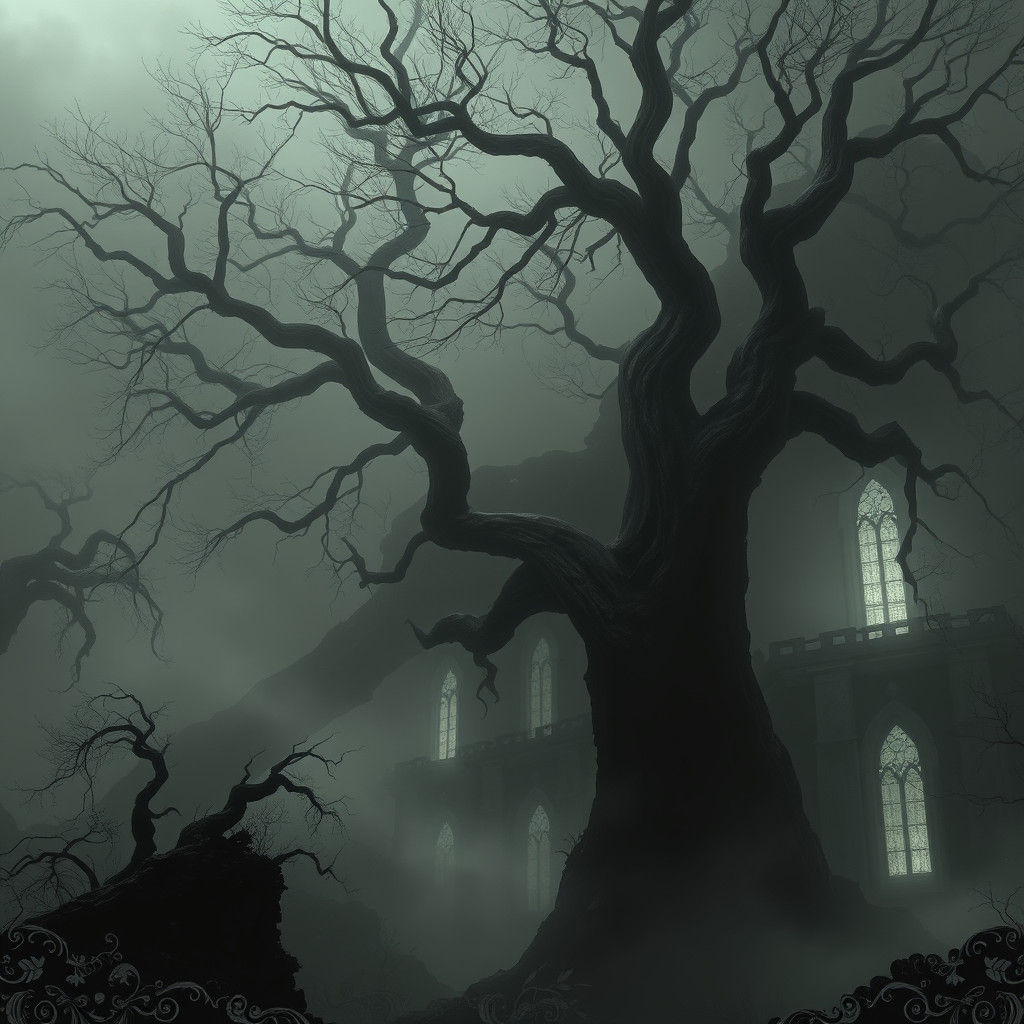 Mystical Black and White Landscape in Matte Painting Style