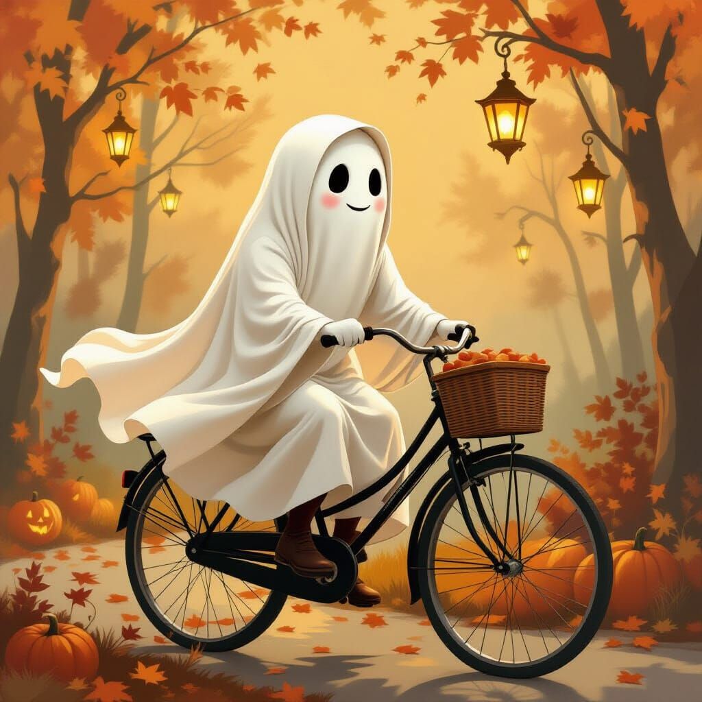 Ghost on Bicycle: A Nostalgic Halloween Portrait