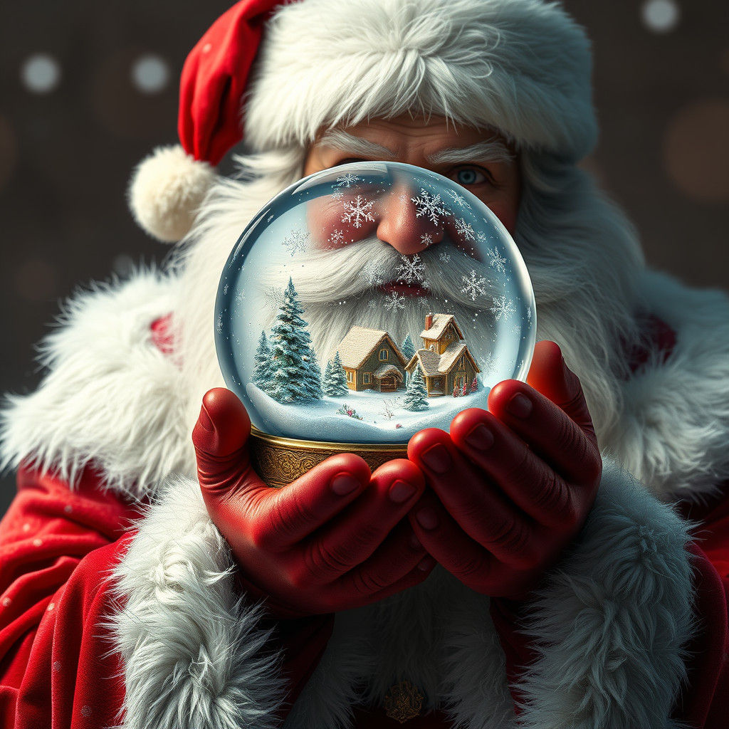 Santa Claus Holds Enchanted Snow Globe