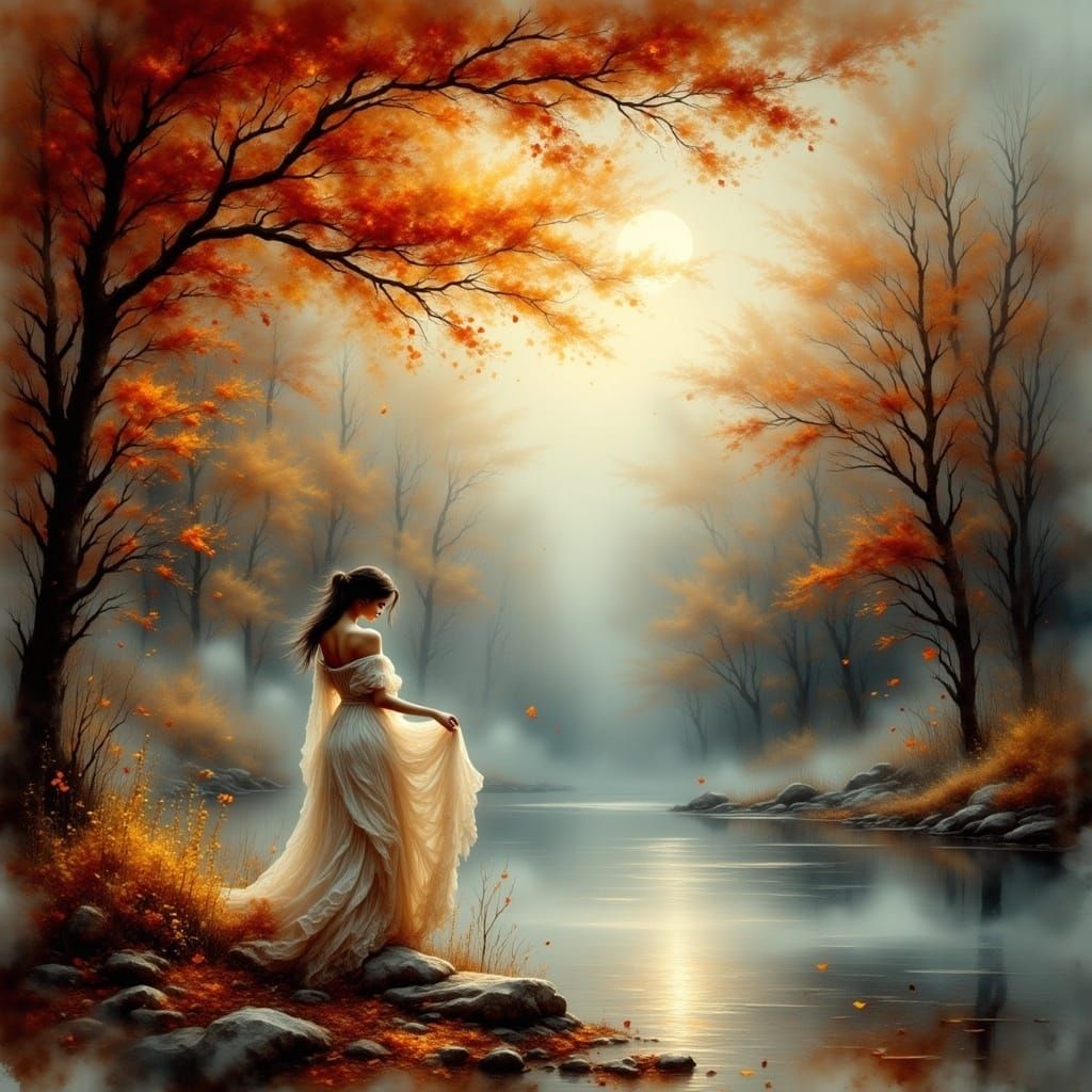 Autumnal Moonlight Serenade: A Watercolor Dreamscape