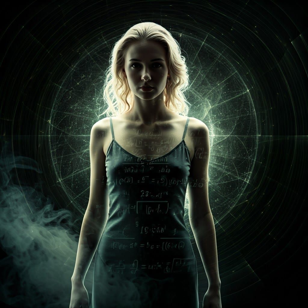 Surreal Double Exposure Art: Woman with Mathematical Equatio...