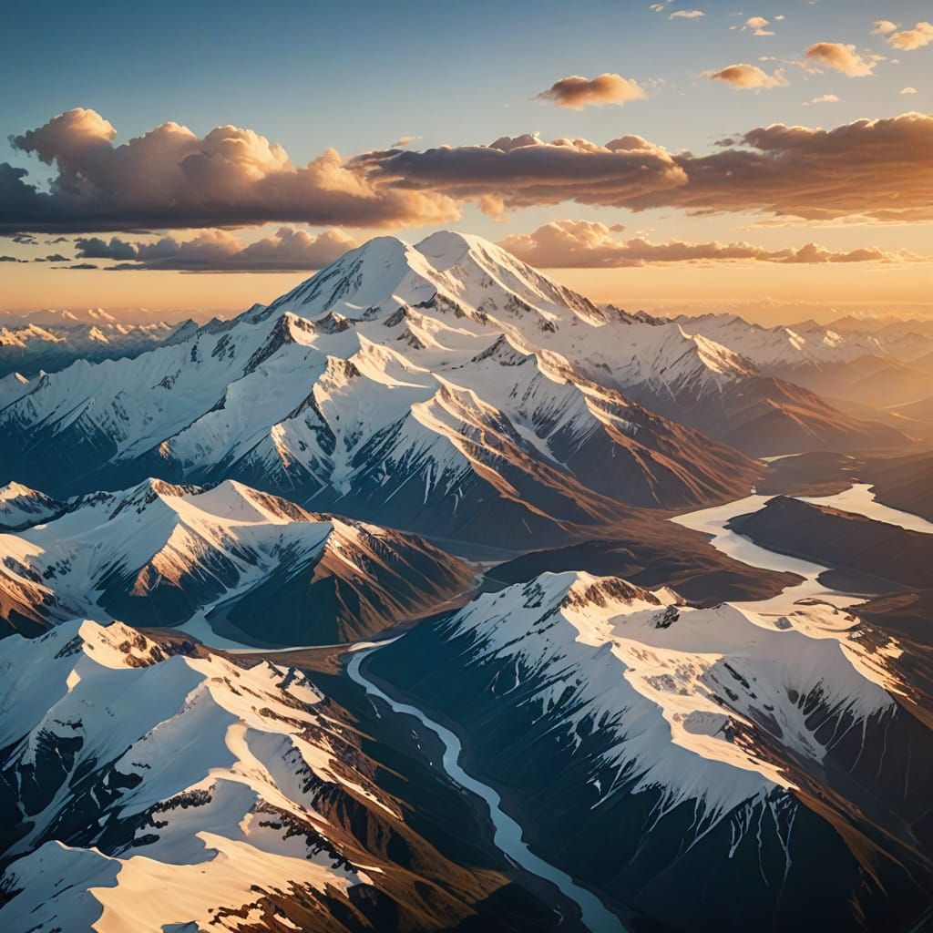 Majestic Mount McKinley in Serene Oil Painting Style