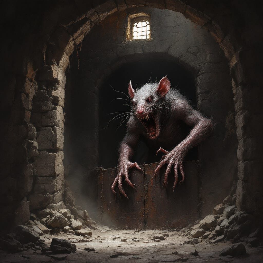 Monstrous Rat Creature Claws at Dungeon Barricade