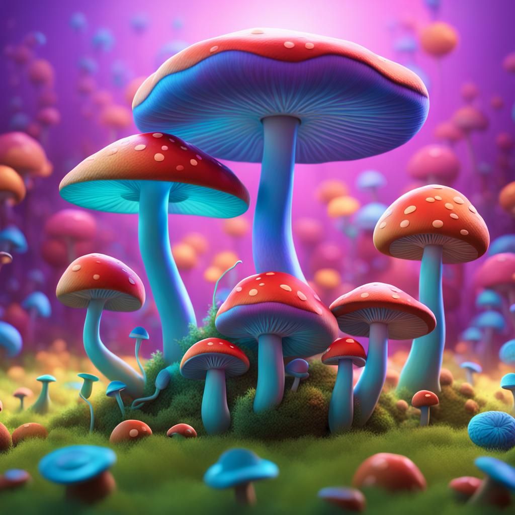 Magic Mushrooms in Pixar-style 3D Digital Art