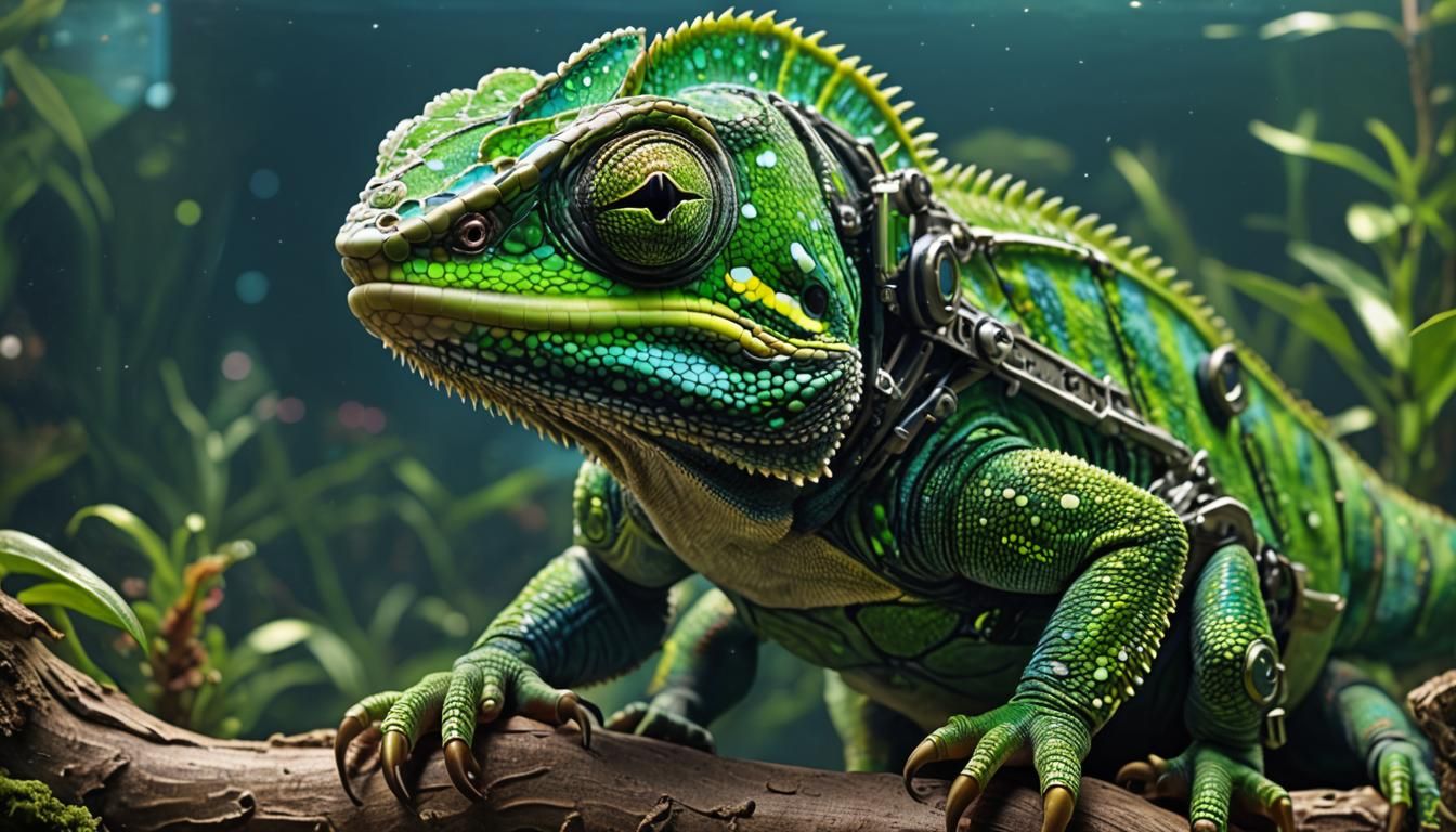 Cybernetic Jackson's Chameleon with Metal Scales