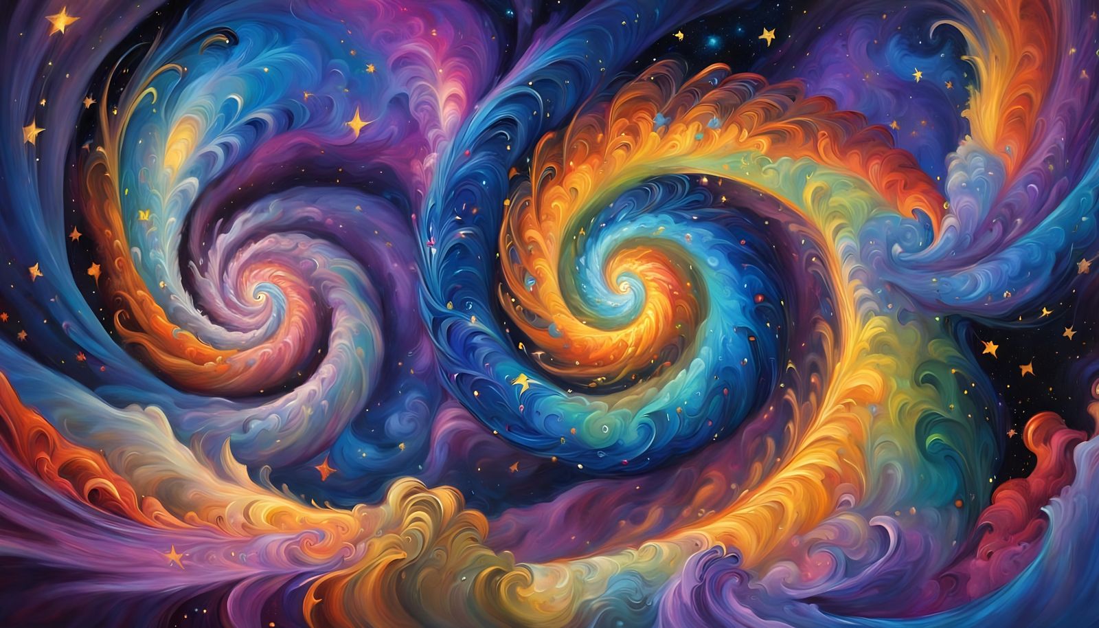Colorful Star Vortexes in Magical Oil Painting Style
