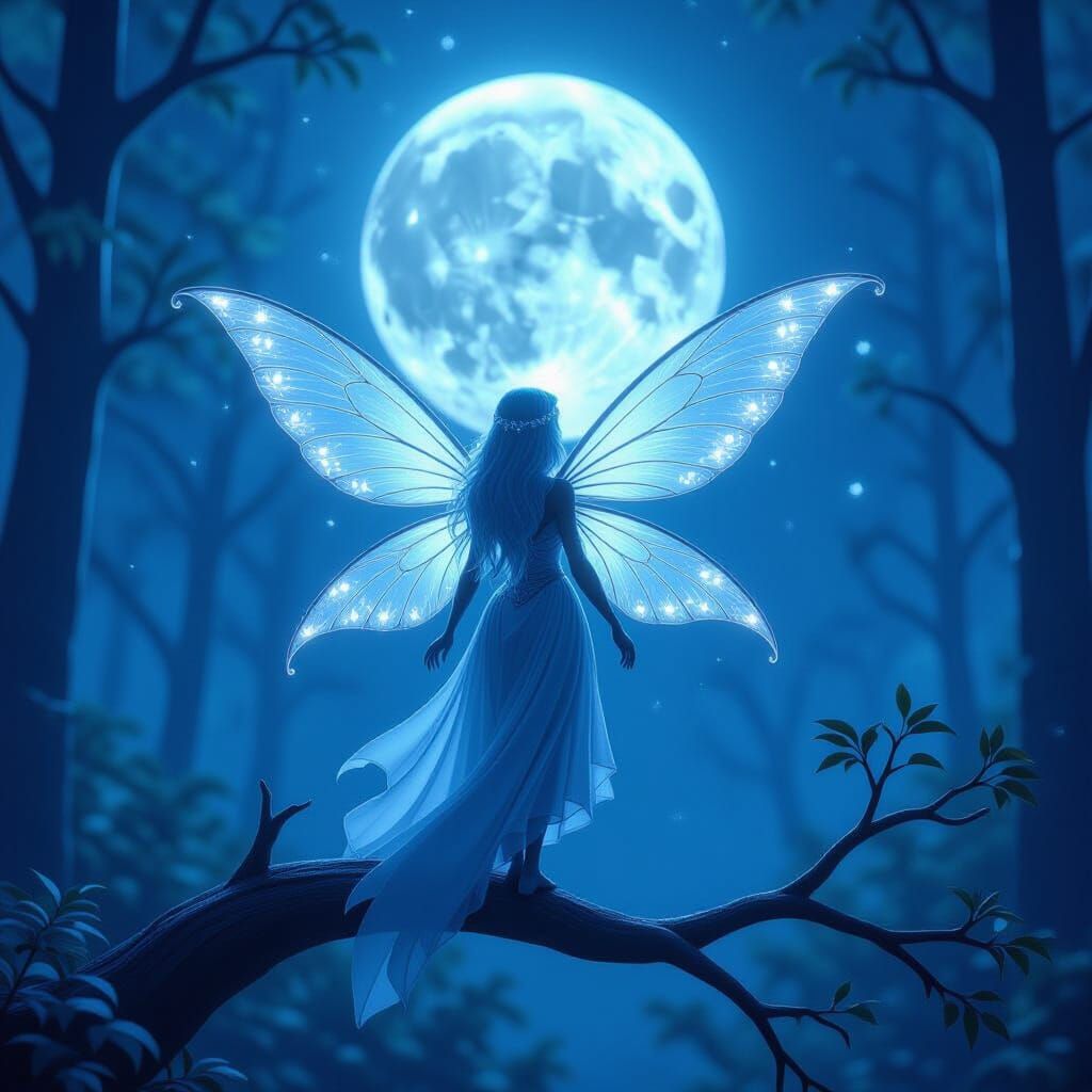 Ethereal Fairy in Moonlight Forest, 3D Digital Art