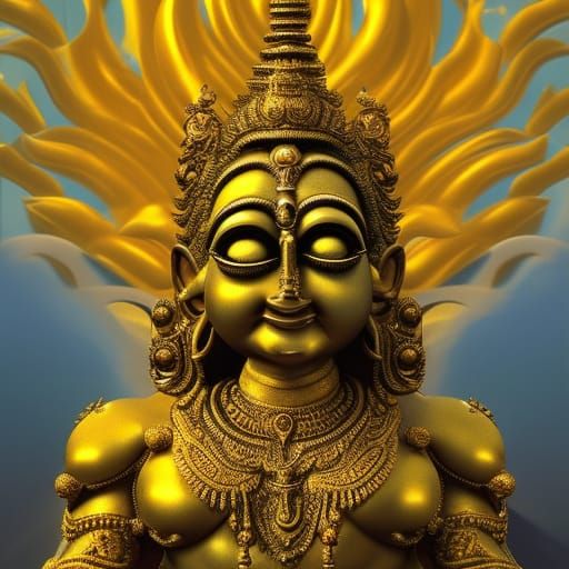 Golden Shiva Statue with Thousand Arms in Hyperrealism