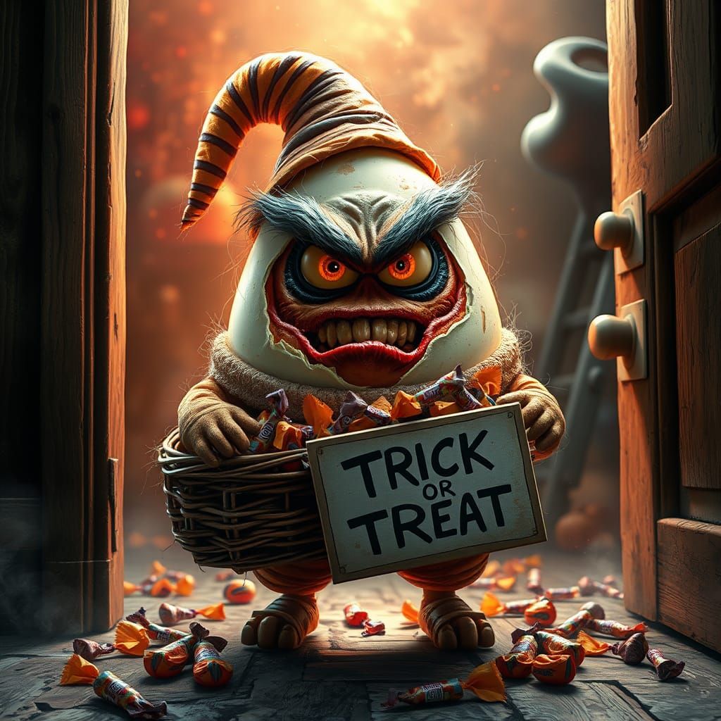 Angry Egg in Halloween Costume: Digital Art