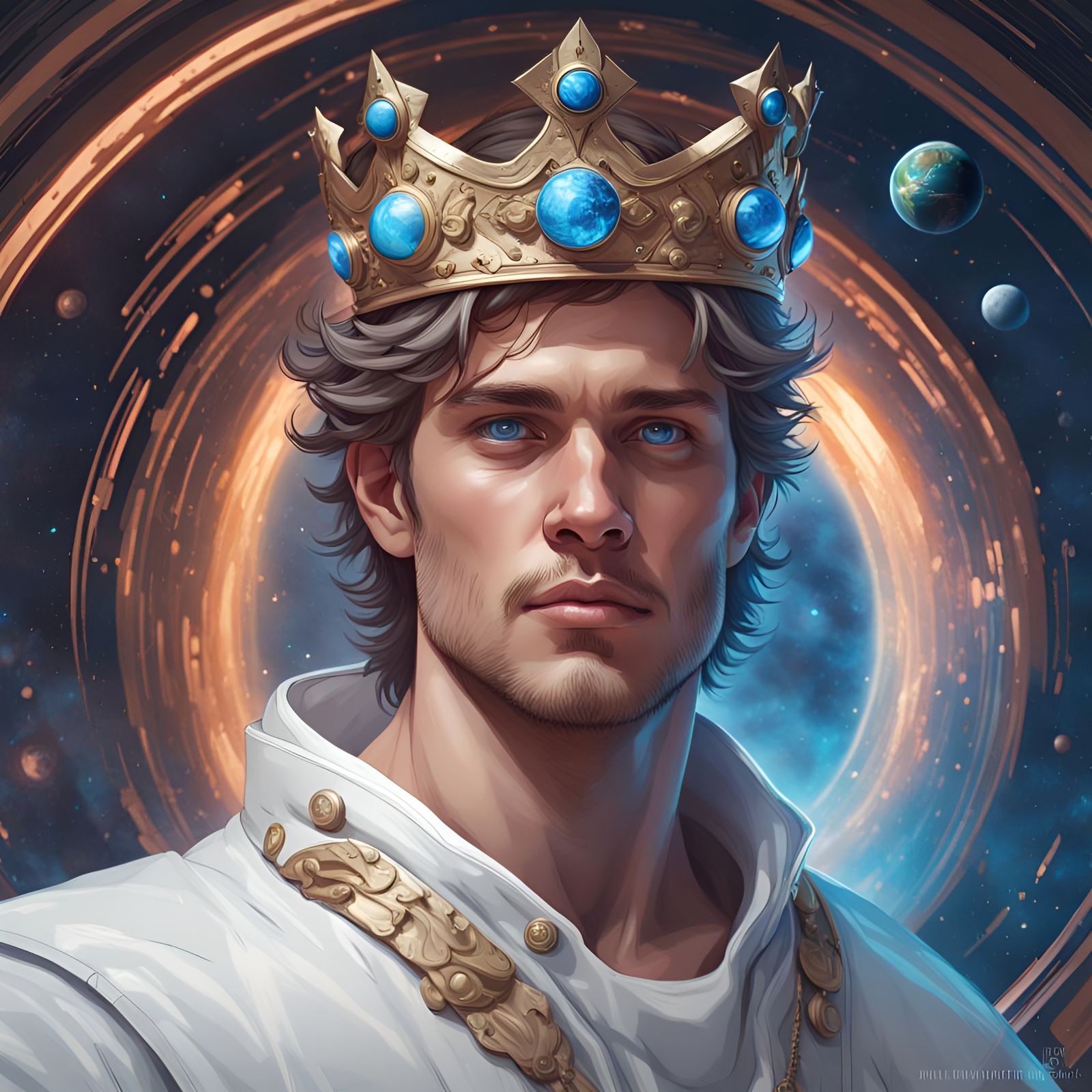 Young Man as King of the Universe in Space