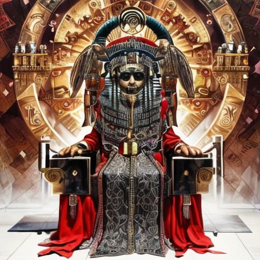 Ancient Egyptian Pharaoh on a Throne in Low-Poly Digital Art