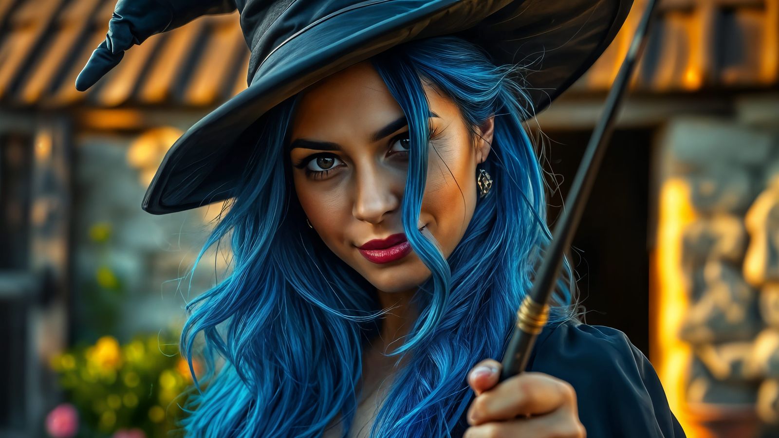 Latina Witch with Magic Wand, Fantasy Art