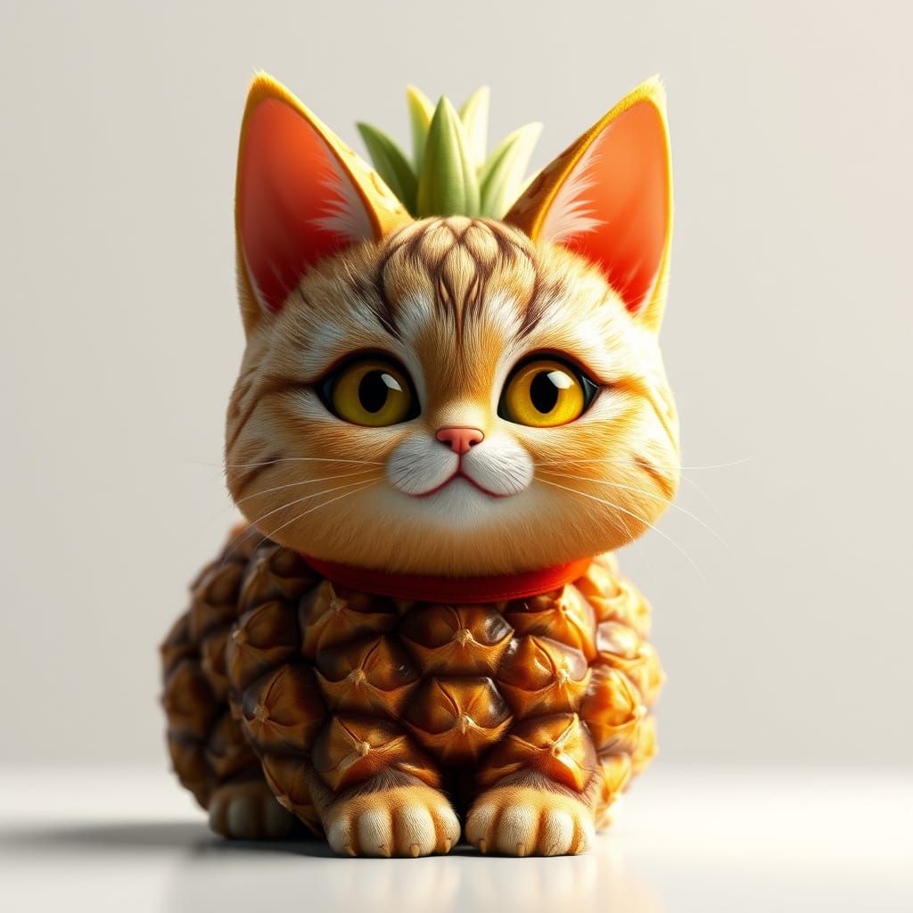 Anime-Inspired Pineapple Cat in 3D