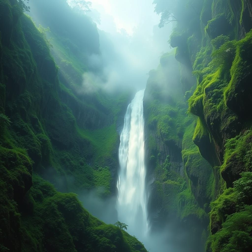 Lush Tropical Jungle with Giant Waterfalls