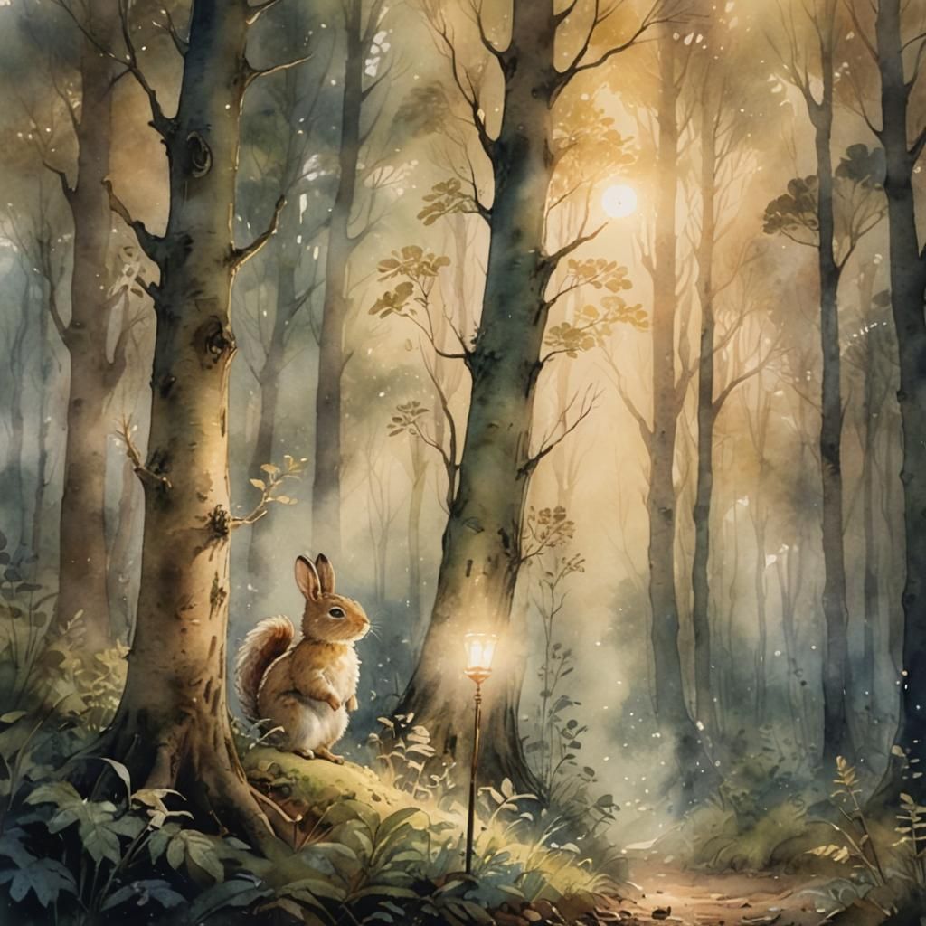 Mystical Gazelle in Forest: Watercolour Painting