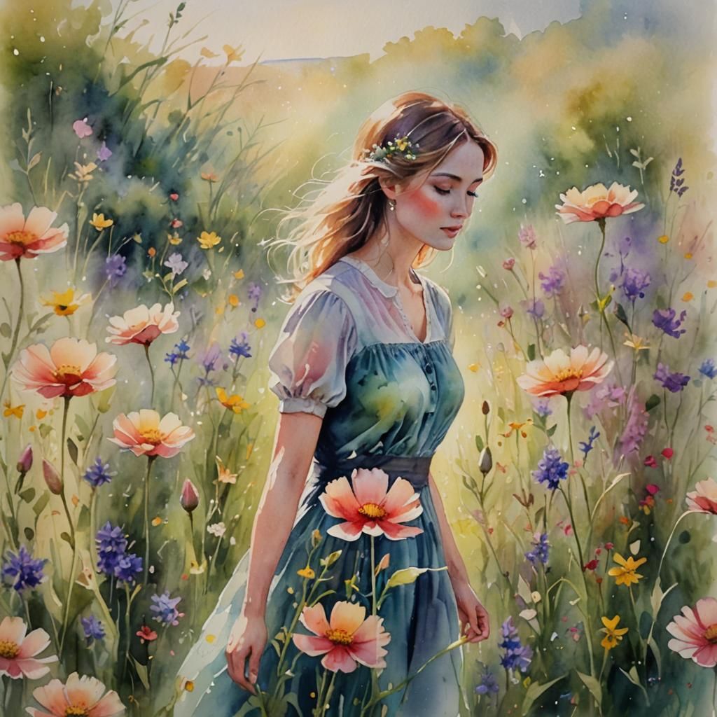 Gazelle in Meadow: Whimsical Watercolour Painting