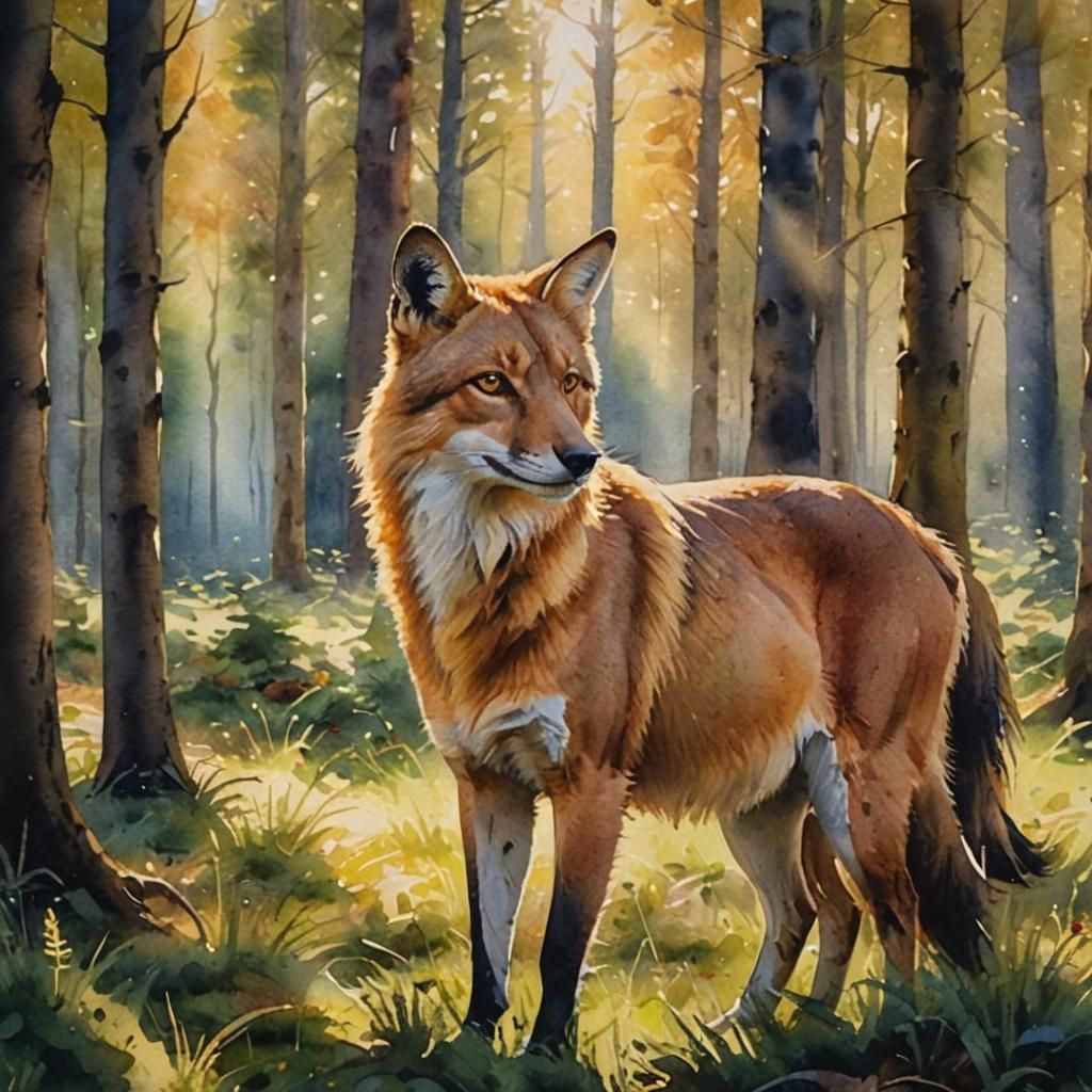 Gazelle in Forest Glade: Watercolour Painting