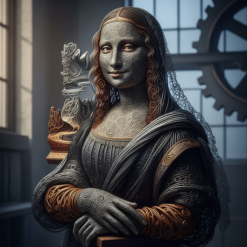 Mona Lisa Wire Sculpture in Industrial Style
