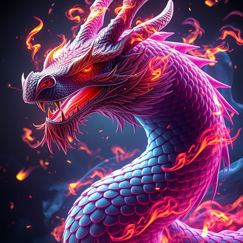 Neon Flame Dragon Head in Unreal Engine 5