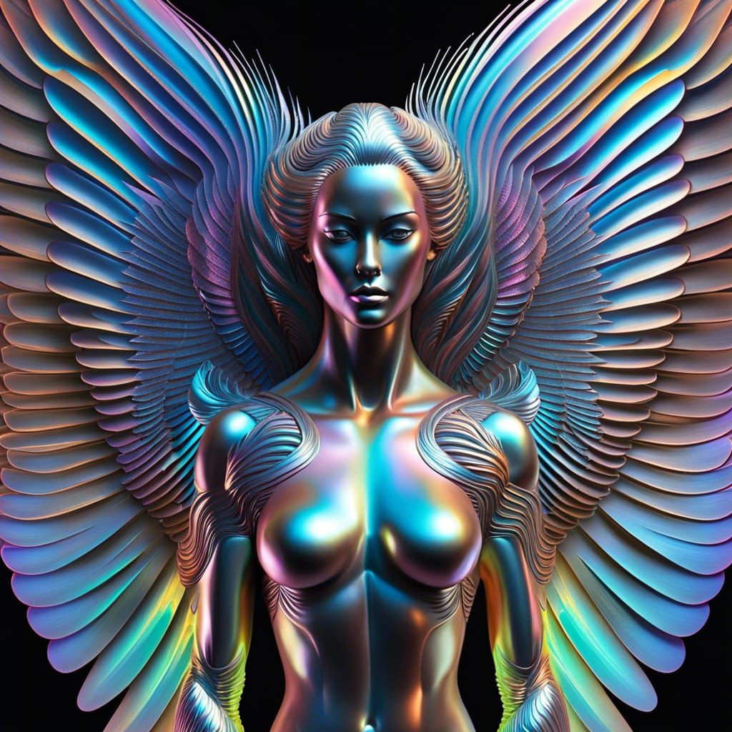 Angelic Iridescent Bodybuilder Formed From Moiré Patterns