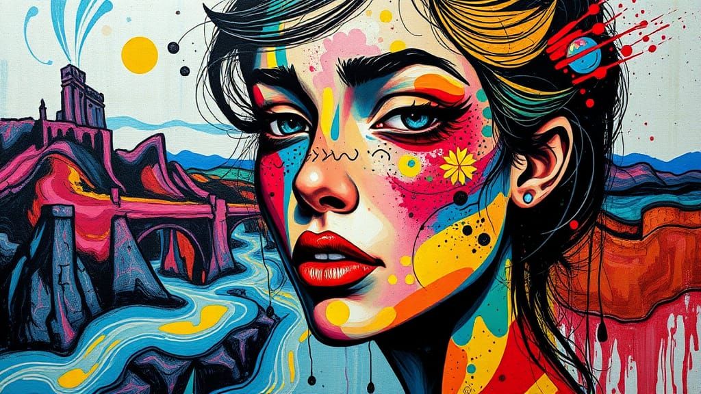 Surreal Female Portrait in Cubist Dreamscape