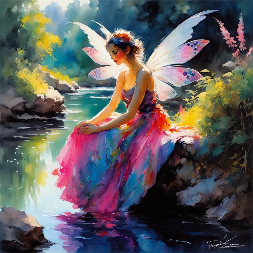 Whimsical beautiful river fairy