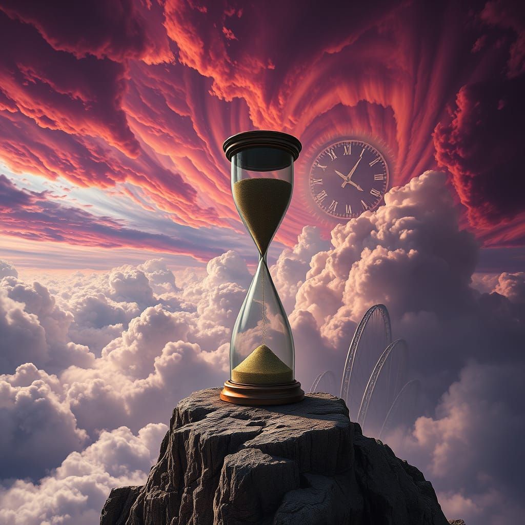 Cosmic Hourglass on Cliff Edge - Digital Art