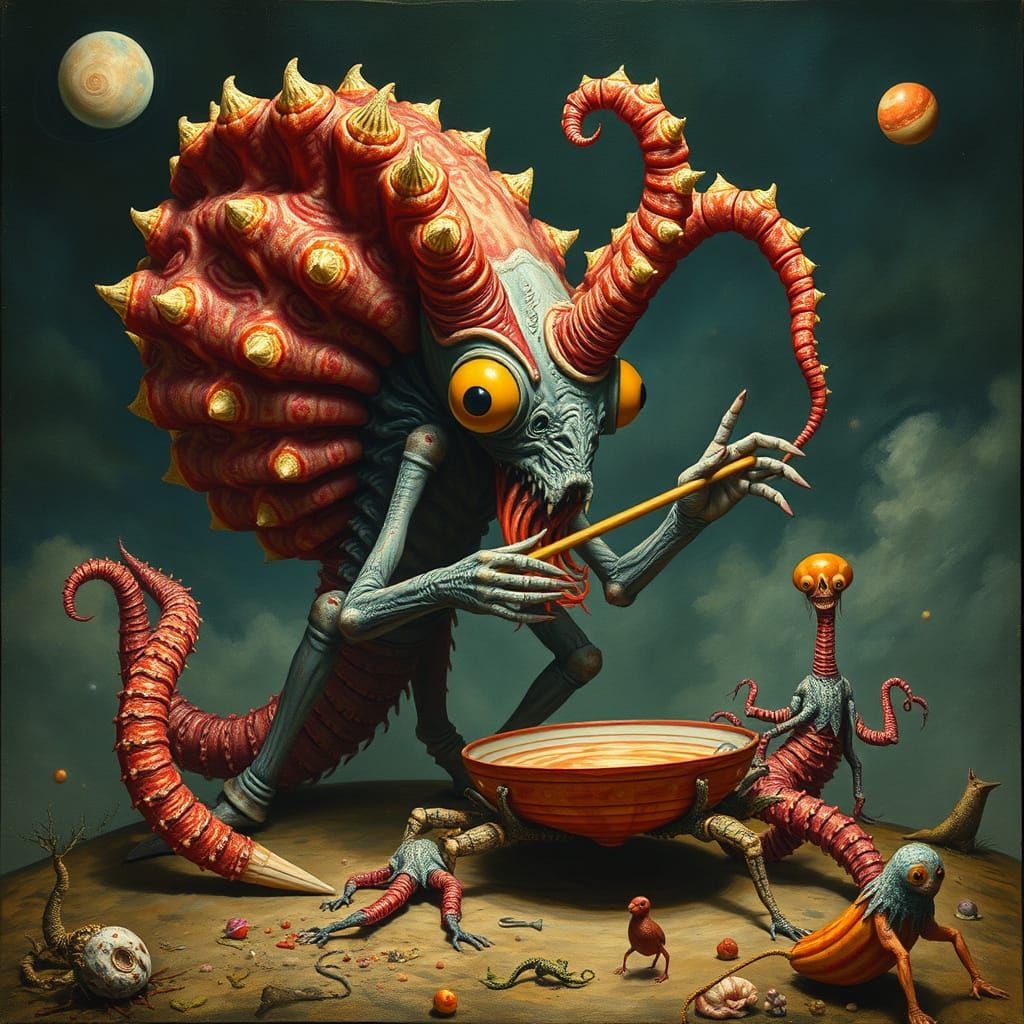 Psychedelic Octopus Drummer in Hieronymus Bosch Style