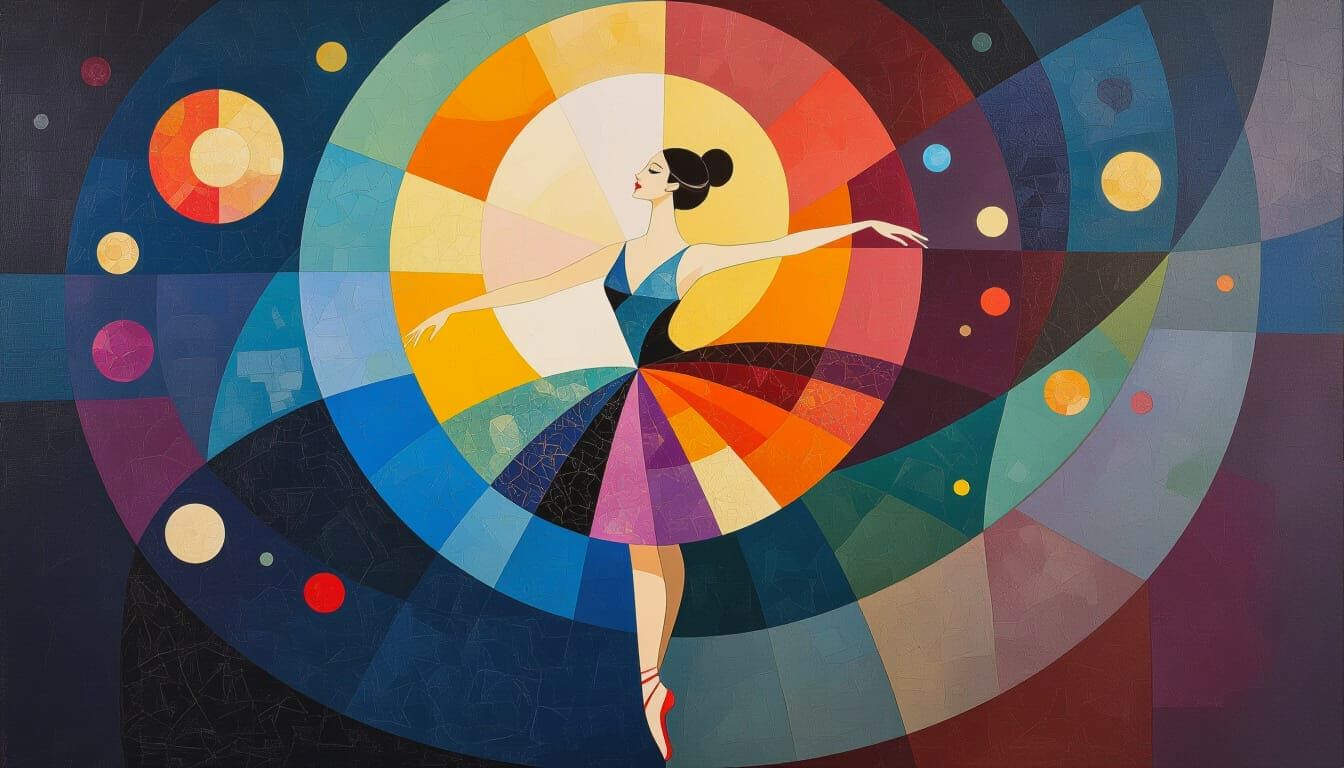 Abstract Ballerina in Jewel Tones and Galaxy Collage