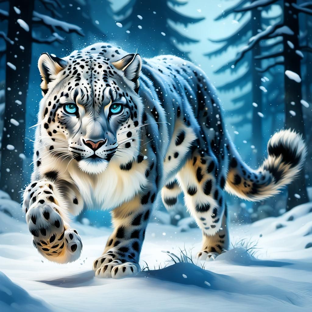 Snow Leopard Running: Detailed Matte Painting