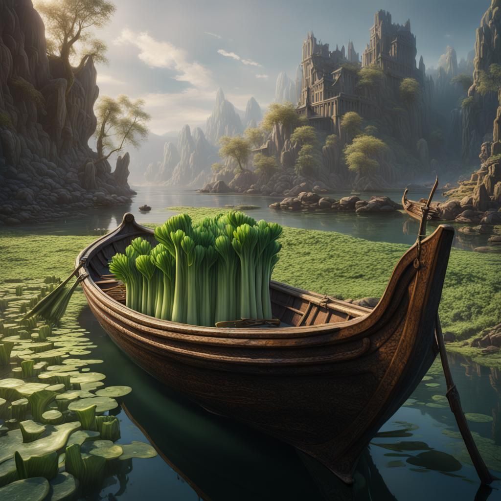 Fantastical Leek's Voyage: A Detailed Matte Painting
