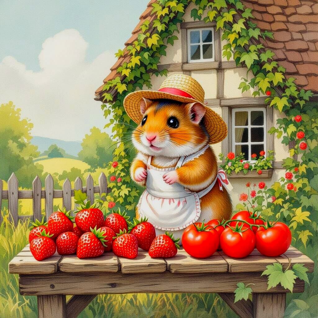 Whimsical Hamster Arranges Farmstand Produce