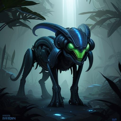 Alien Explorer in Luminous Jungle, Sci-Fi Concept Art