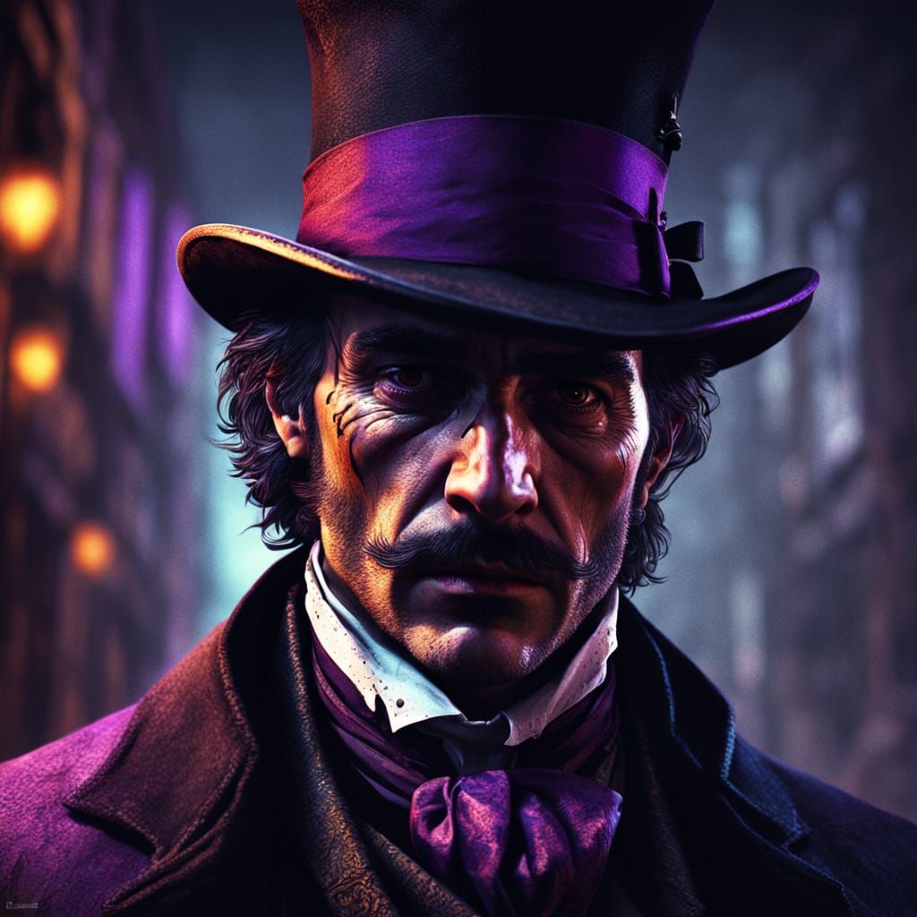 Hyperrealistic Portrait of Jack the Ripper in Dark Alley