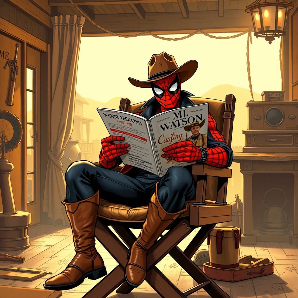 Spider-Man in Classic Western Art Style, Reading Fashion Mag...