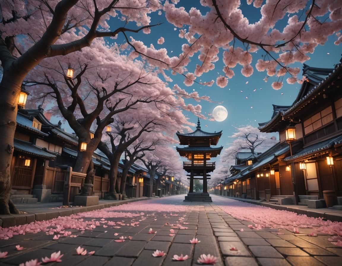 Dreamy Kyoto Street with Cherry Blossoms