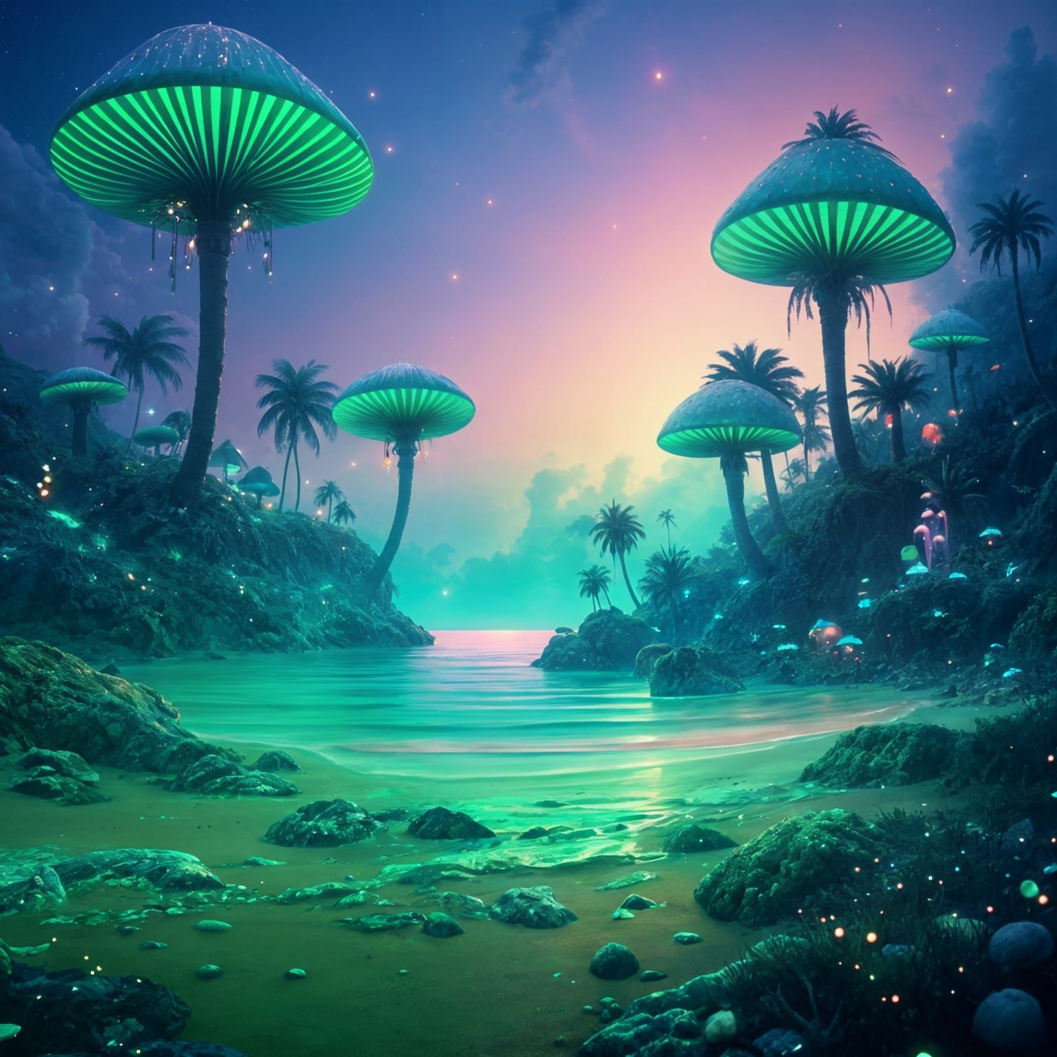 Sci-Fi Alien Beach with Green Sand